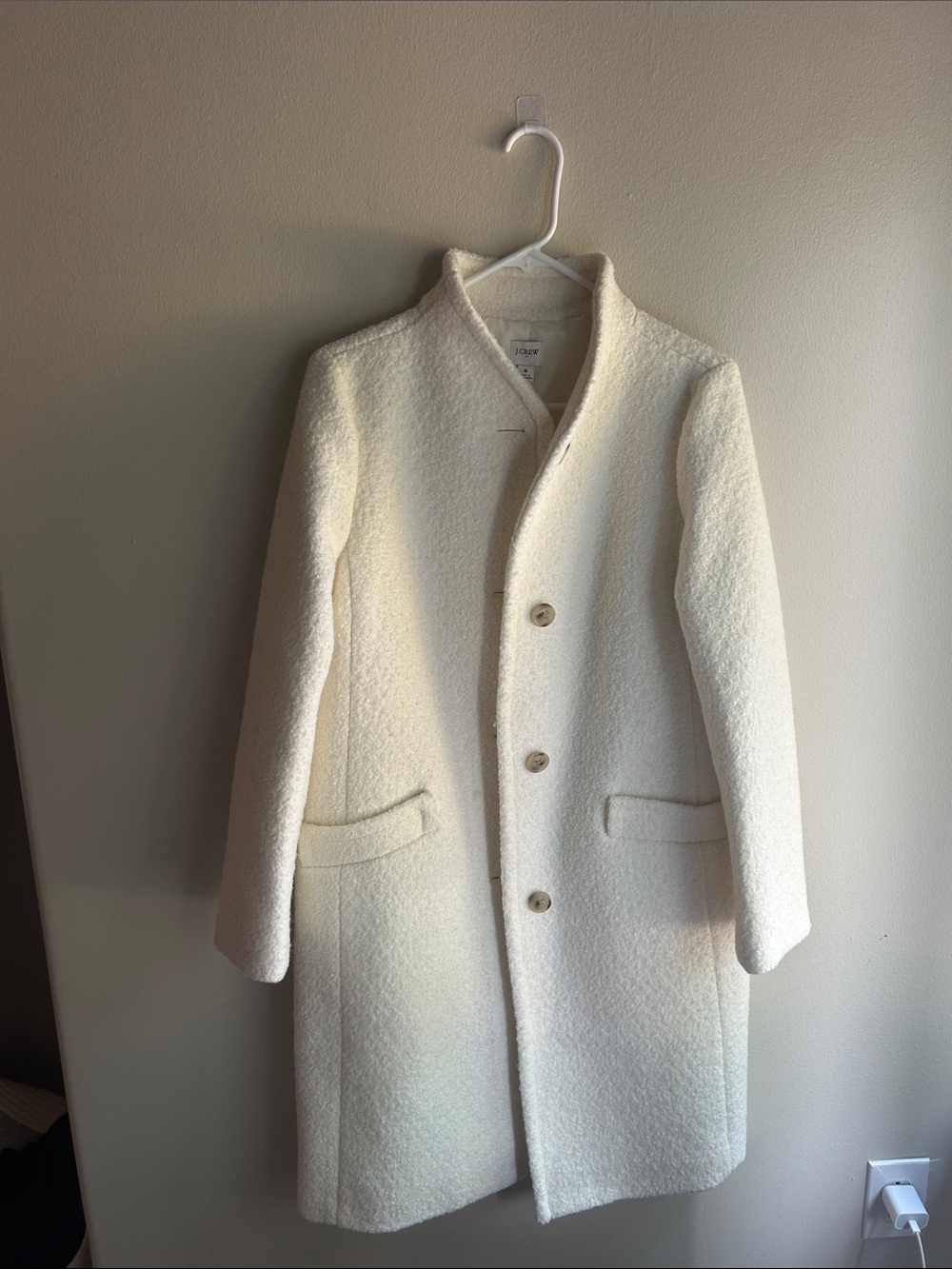 J. Crew Cream Single-Breasted Textured Pea Coat